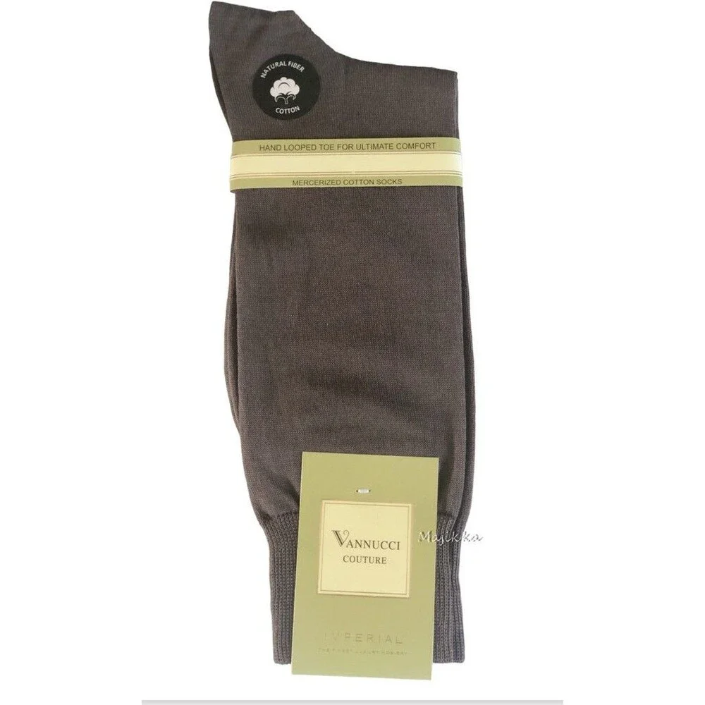 Vannucci Expresso Mens Dress Socks Solid Medium Brown Cotton Blend Sz 10-13